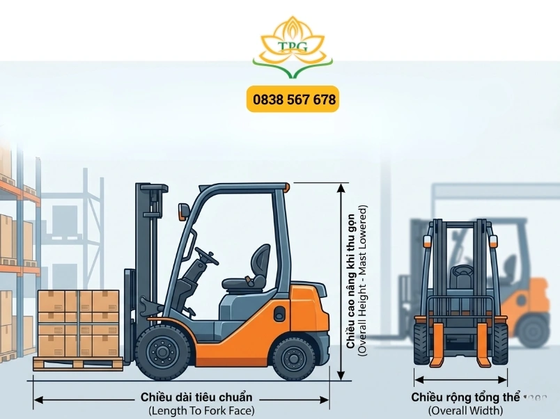 Thông số, kích thước xe nâng 1.5 - 10 tấn phổ biến 1 ba thong so kich thuoc xe nang coi loi va tam quan trong