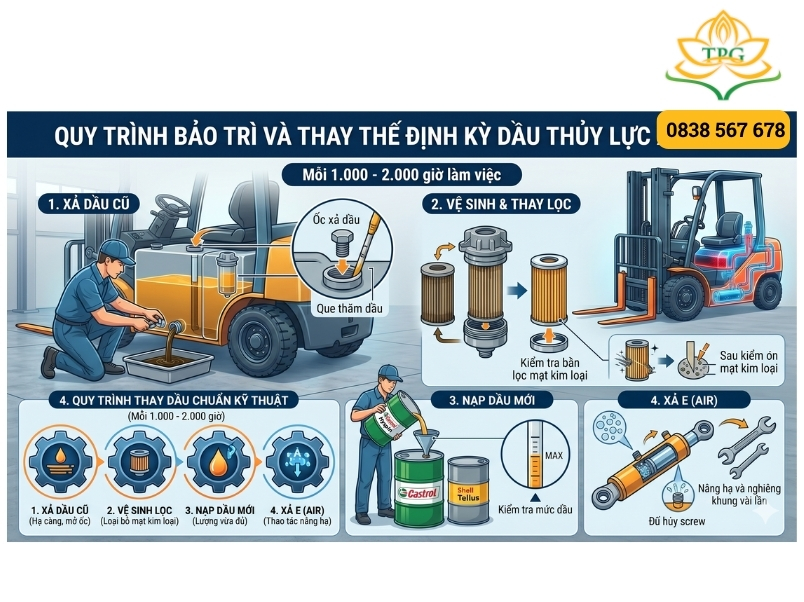 quy trinh bao tri va thay the dinh ky dau thuy luc xe nang