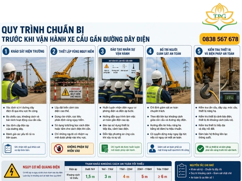 quy trinh chuan bi truoc khi van hanh xe cau gan duong day dien