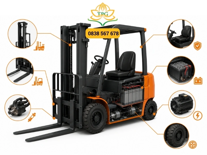 Xe nâng điện là gì? Cấu tạo, phân loại và kinh nghiệm lựa chọn tối ưu 4 cau tao chi tiet cua mot chiec xe nang dien