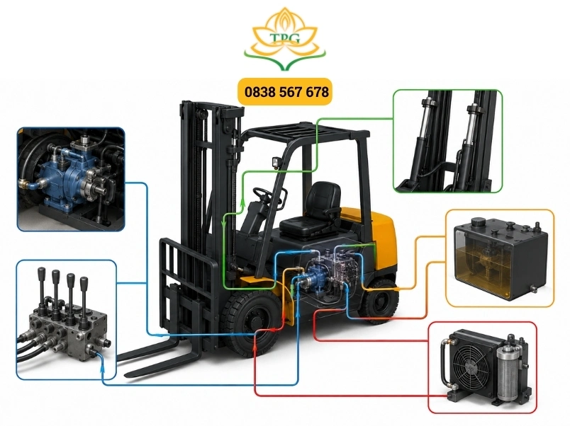 Sơ đồ hệ thống thủy lực xe nâng, cấu tạo và nguyên lý hoạt động chi tiết 2 cau tao cua he thong thuy luc xe nang