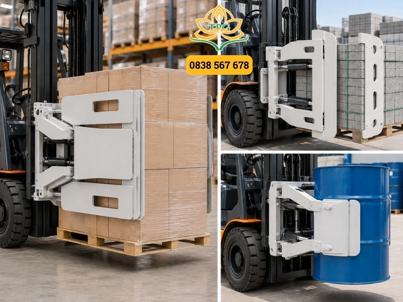 Bộ công tác xe nâng là gì và tổng hợp các loại phổ biến nhất 7 bo kep thung carton kep gach va kep phuy