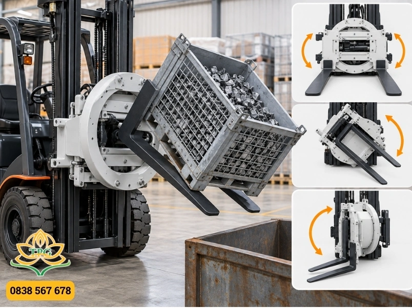 Bộ công tác xe nâng là gì và tổng hợp các loại phổ biến nhất 5 bo xoay xe nang